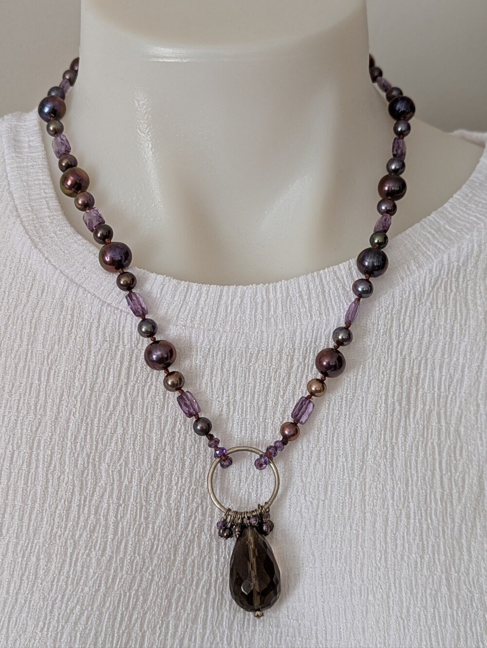 Purple Beaded Teardrop Pendant Necklace Women Jewelry Statement Piece